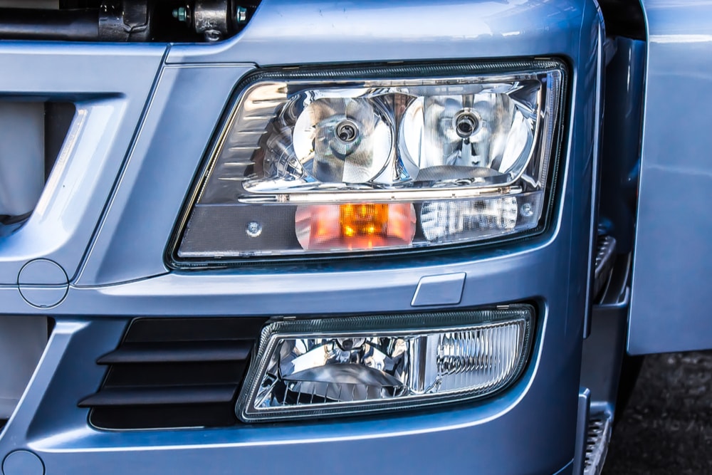 Truck LED headlights close up.
