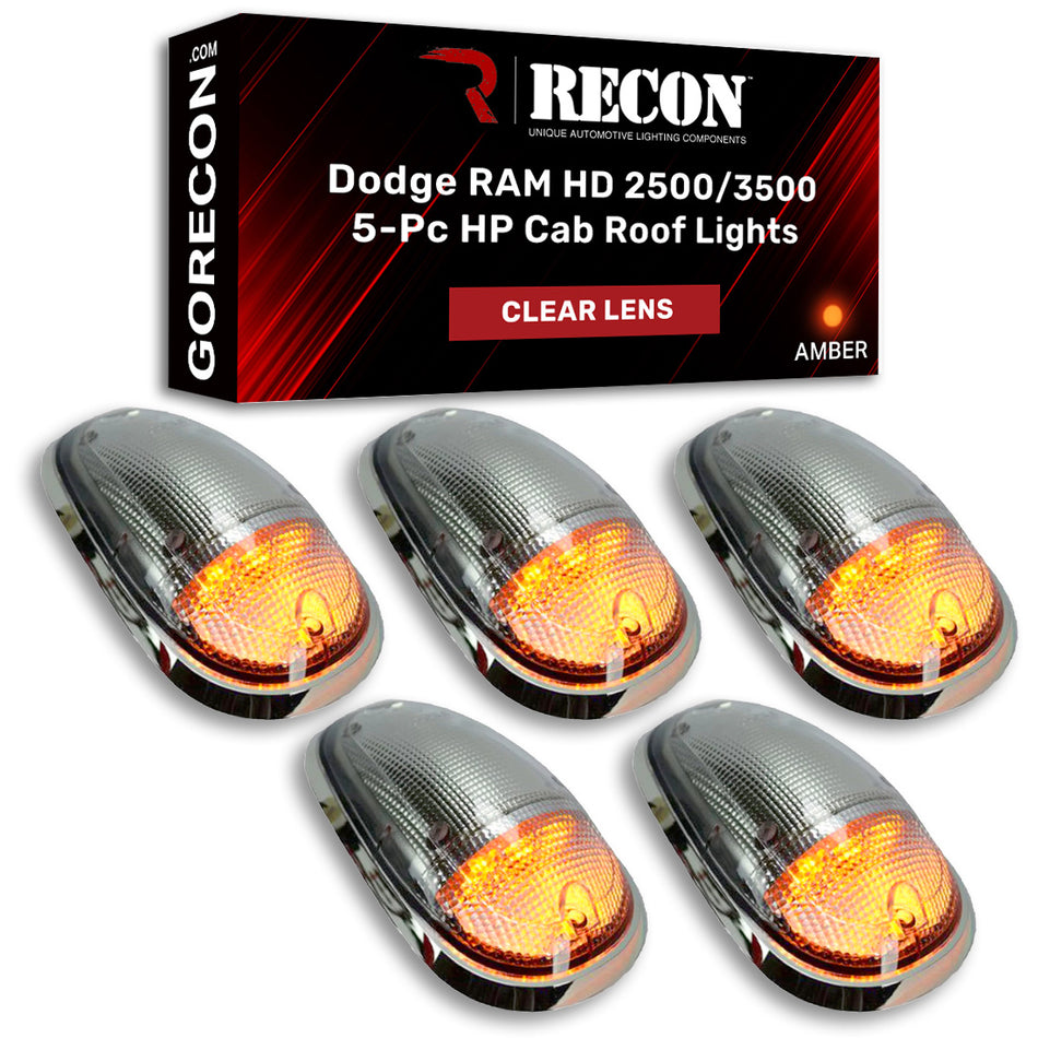Dodge RAM Heavy-Duty 2500/3500 03-18 5 Piece Cab Roof Lights Set LED Clear Lens in Amber