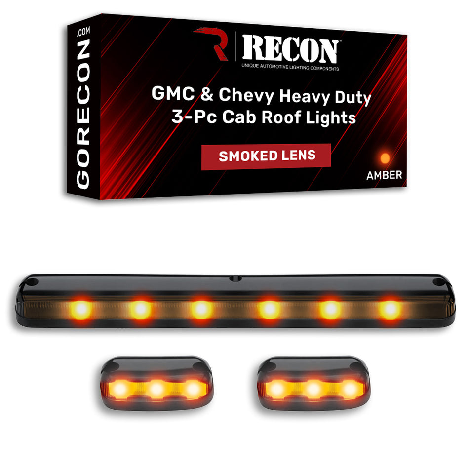 GMC & Chevy 07-14 3 Piece Cab Roof Light Set LED Smoked Lens in Amber