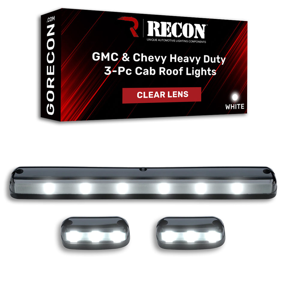 GMC & Chevy 07-14 Heavy Duty 3 Piece Cab Roof Lights LED Clear Lens in White