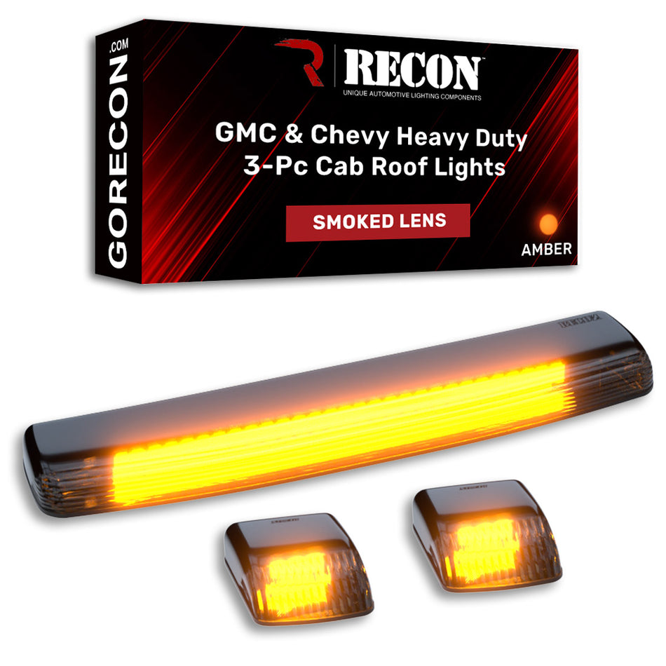 GMC & Chevy 15-19 Heavy Duty 3 Piece Cab Roof Lights LED Smoked Lens in Amber