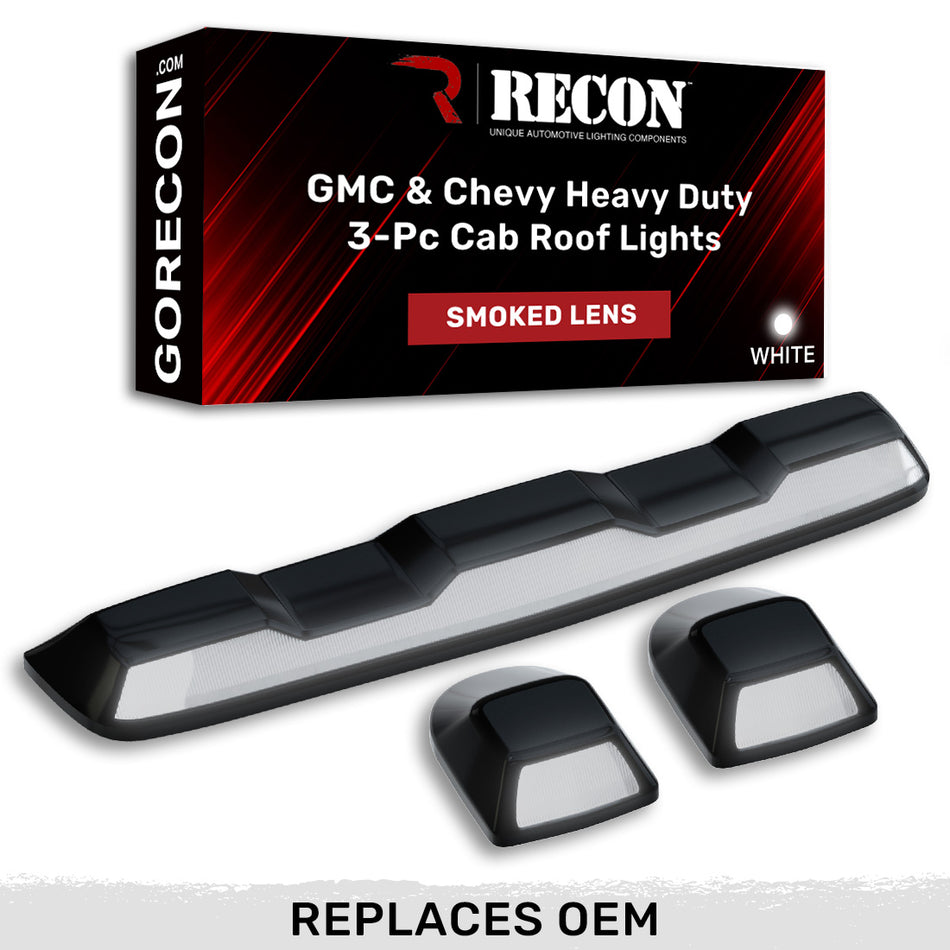 GMC & Chevy 20-24 (4th GEN Body Style) Heavy-Duty (3-Piece Set) Smoked Cab Roof Light Lens with White LED’s - (Attn: This cab light kit replaces OEM factory installed cab roof lights)