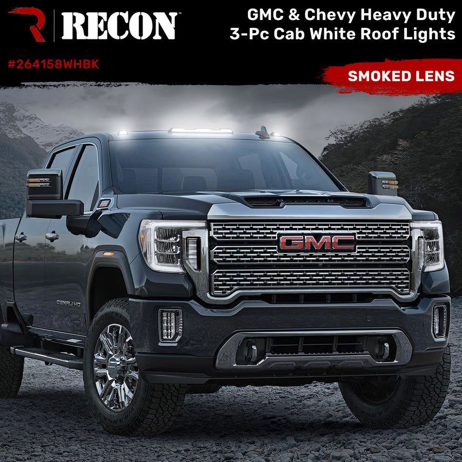 GMC & Chevy 20-24 (4th GEN Body Style) Heavy-Duty (3-Piece Set) Smoked Cab Roof Light Lens with White LED’s - (Attn: This cab light kit replaces OEM factory installed cab roof lights)