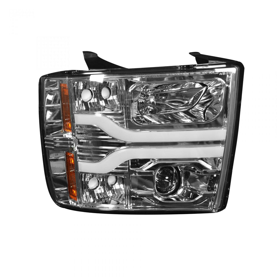 Chevrolet Silverado 07-14 (2nd GEN 3500 Dually) Projector Headlights with OLED Halo & DRL in Clear / Chrome