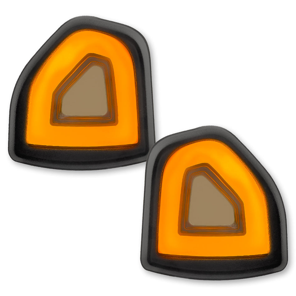 Dodge 19-22 RAM 2500/3500 Corner Side Tow Mirror Turn Signal & Running Light (2-Piece Set) with Amber LED Turn Signals & White LED Running Lights - Smoked Lens