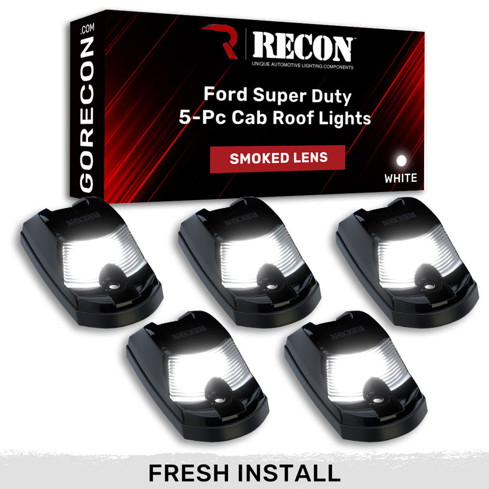 Ford Super Duty 17-24 (5-Piece Set) Cab Roof Light Kit in White High-Power LED with Smoked Lens - (Attn: This part is for Ford trucks that DID NOT come with factory installed cab roof lights)