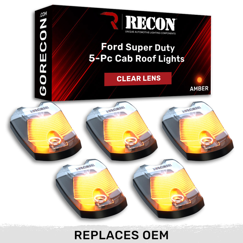 Ford Super Duty 17-22 (5-Piece Set) LED Cab Roof Light Kit with Clear Lens & Amber LEDs - (Attn: This cab light kit replaces OEM factory installed cab roof lights)