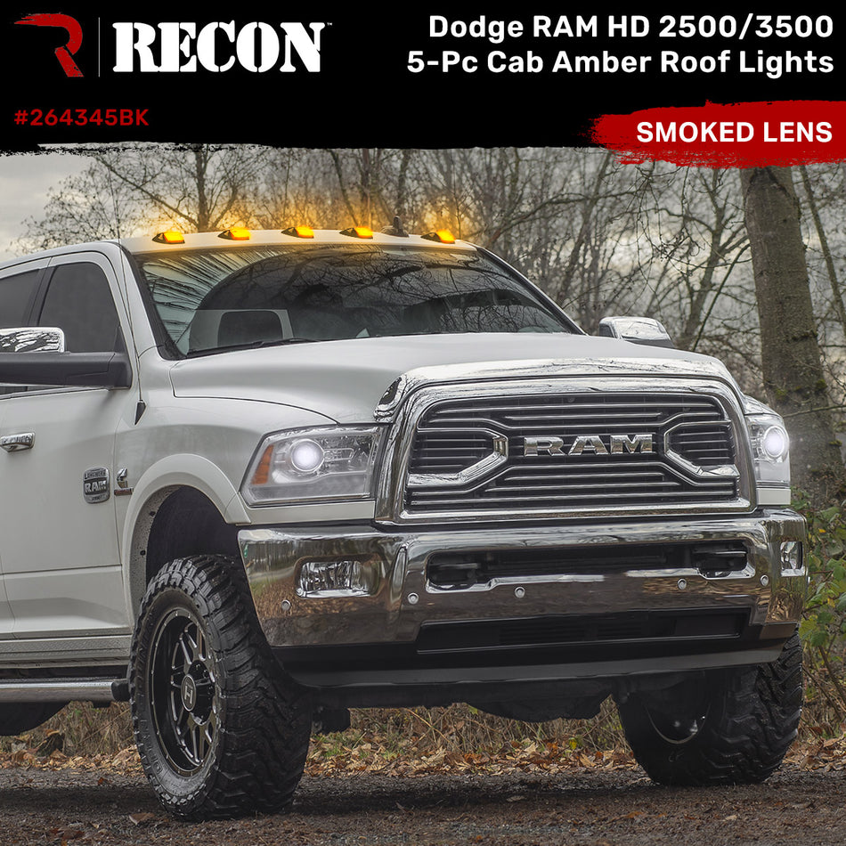 Dodge RAM HD 2500/3500 19-24 5-Piece Cab Roof Light Set LED Smoked Lens in Amber (Fresh Install Only)
