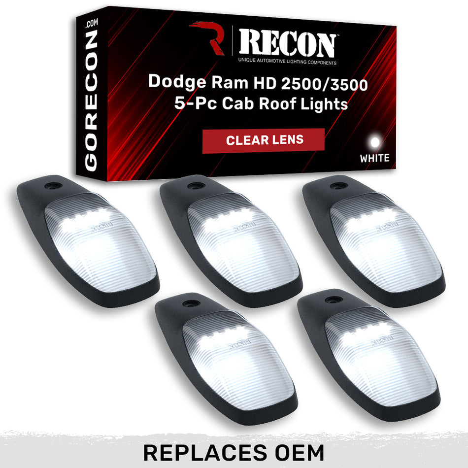 Dodge RAM HD 2500/3500 19-24 5-Piece Cab Roof Light Set LED Clear Lens in White (Attn: This cab light kit replaces OEM factory installed cab roof lights)