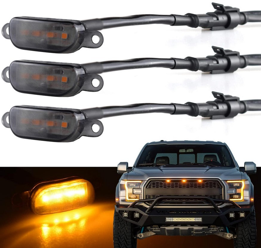 Universal Front Grille LED Light Kit with Amber LED Running Lights and Smoked Lenses 3pc Kit