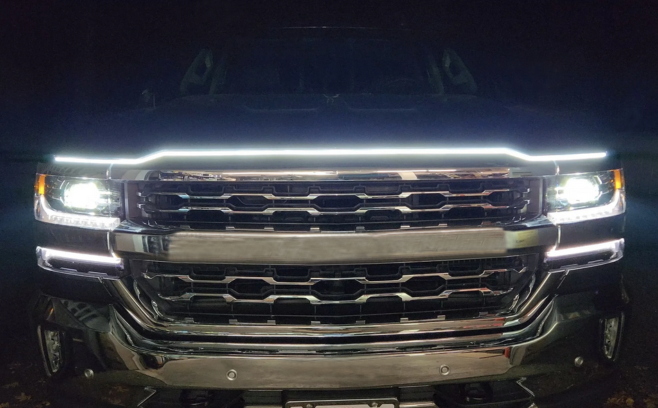 DRL Hood Light with Start-up Sequence in WHITE - 70" Length