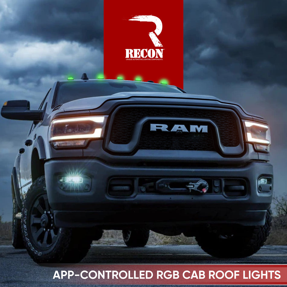 Dodge RAM HD 2500/3500 19-24 5-Piece Set Clear Cab Roof Light Lens with RGB (Multi-Colored) High-Power LED's (Fresh Install Only)
