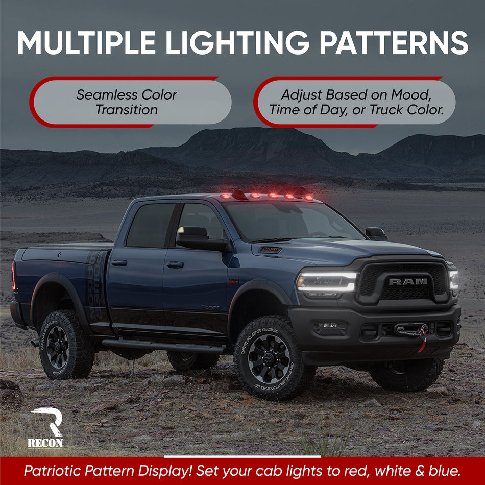 Dodge RAM HD 2500/3500 19-24 5-Piece Set Smoked Cab Roof Light Lens with RGB (Multi-Colored) High-Power LED's (Fresh install Only)