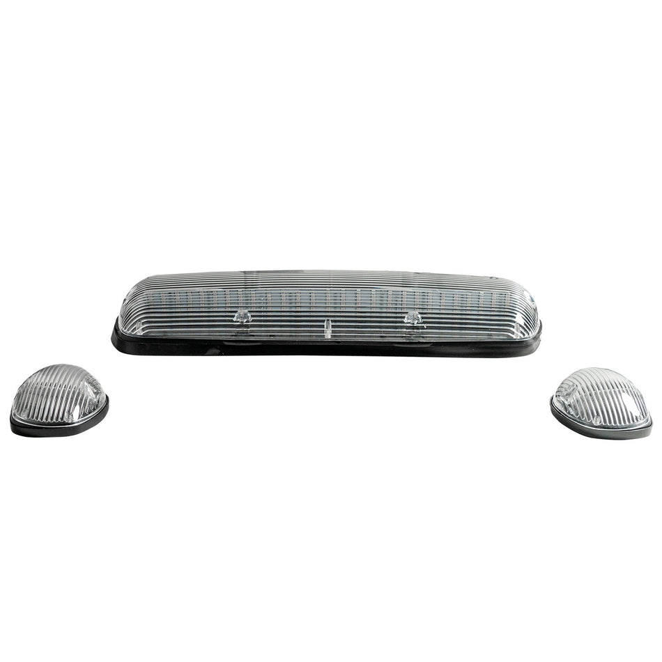 GMC & Chevy 02-07 3-Pc Cab Roof Light Set Clear with White & Amber Strobe LEDs SCANNING
