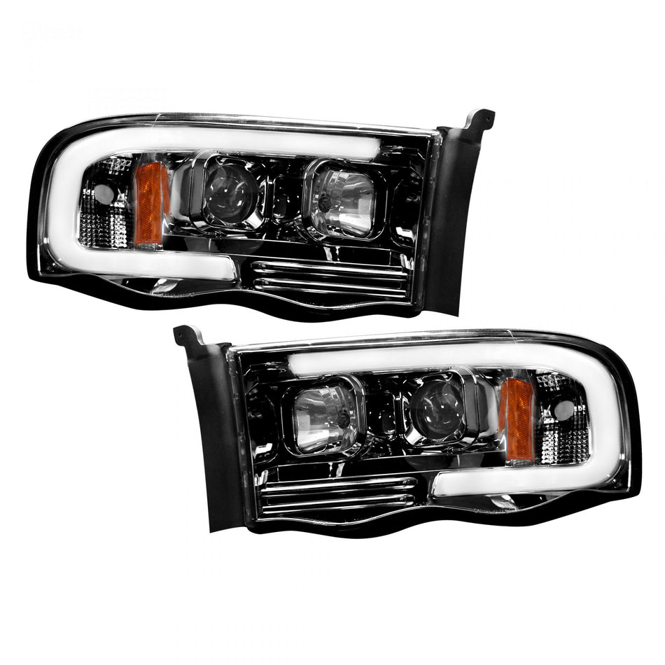 Dodge RAM 1500/2500/3500 02-05 Projector Headlights OLED Halos &amp; DRL in Smoked/Black