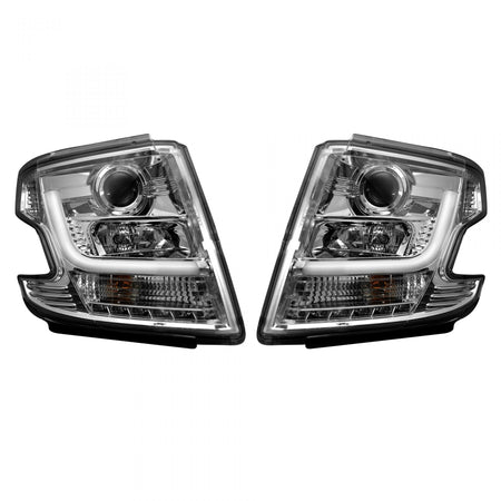 Chevy Tahoe 15-19 Projector Headlights OLED Halos &amp; DRL in Clear/Chrome