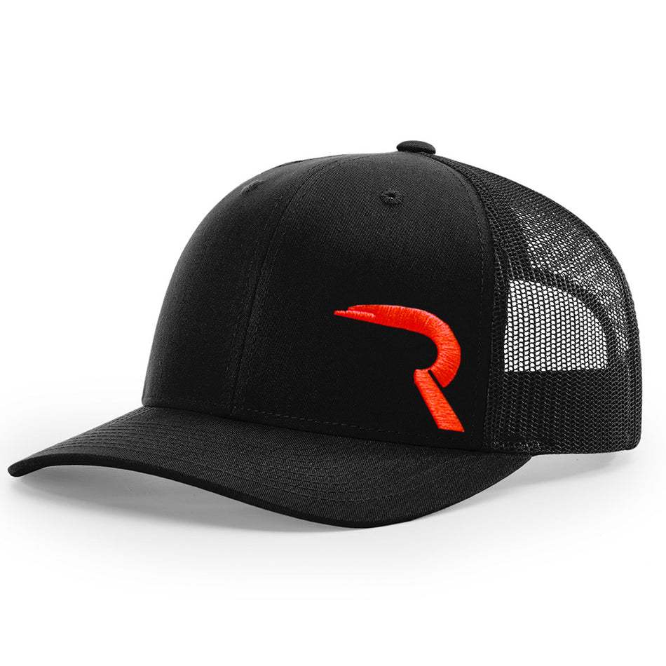 RECON "R" Trucker Snapback Hat - Black with Red Logo