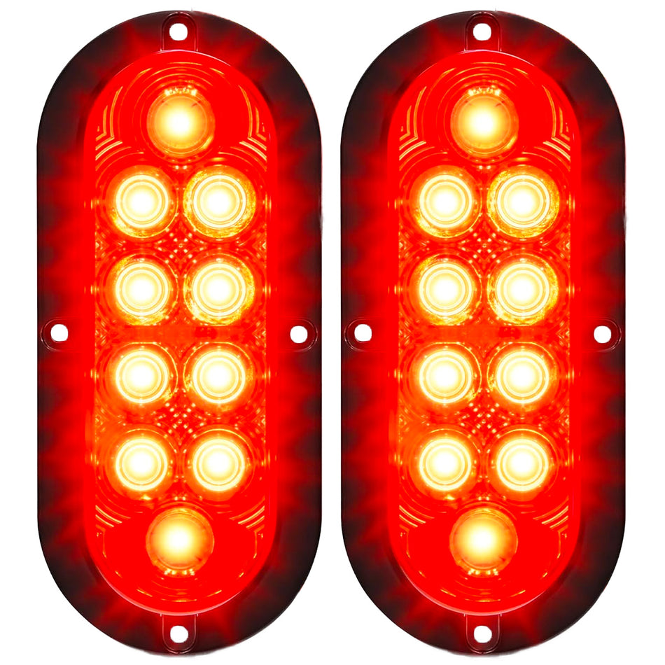 Red & White Oval 6" Universal 4-PC LED Trailer Tail Lights (Red Tail Lights, Brake Lights & Turn Signals, White Backup/Reverse Lights)