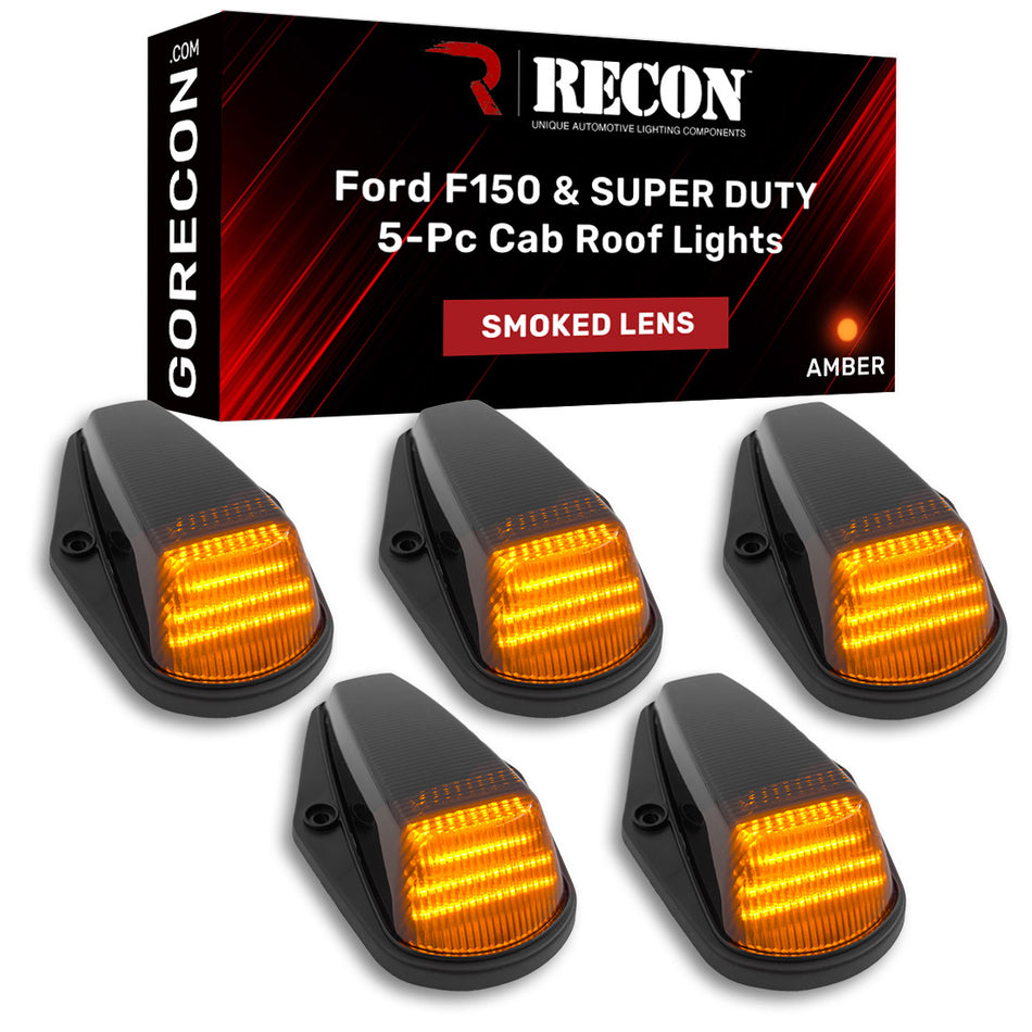 Ford SUPERDUTY 88-98 & Ford F-150 84-96 5pc Cab Light Set LED Smoked Lens with Amber LEDs