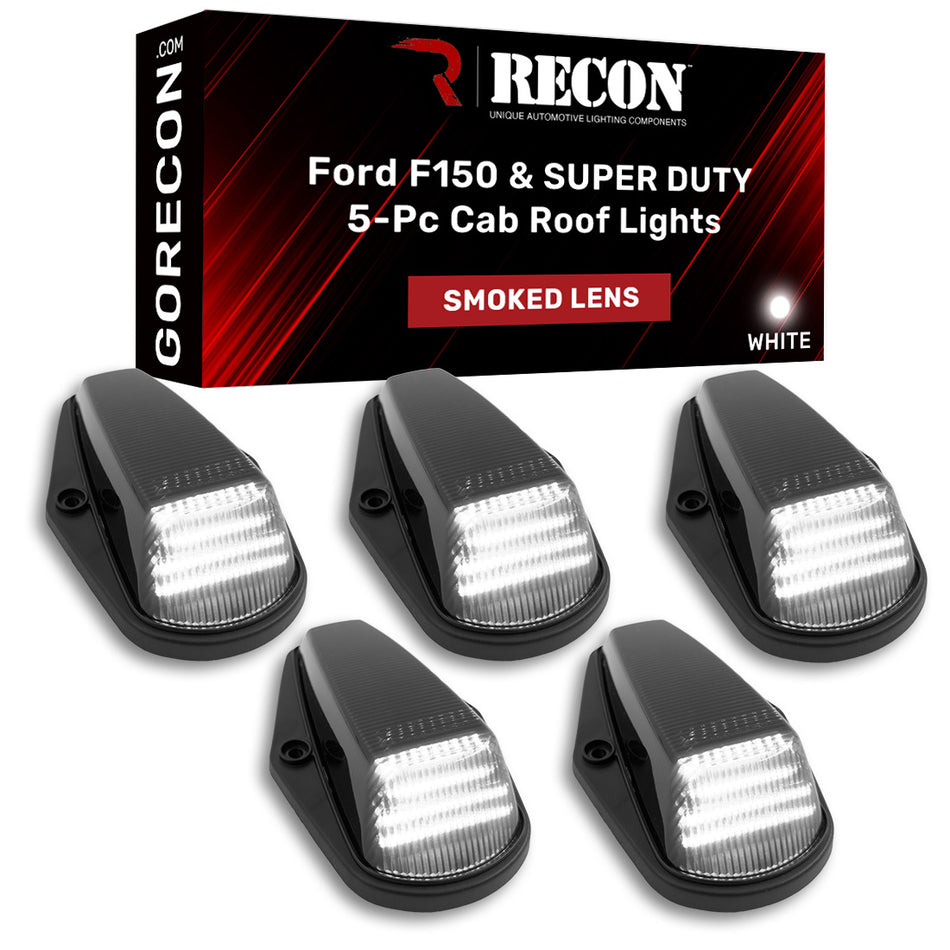Ford SUPERDUTY 88-98 & Ford F-150 84-96 5pc Cab Light Set LED Smoked Lens with White LEDs