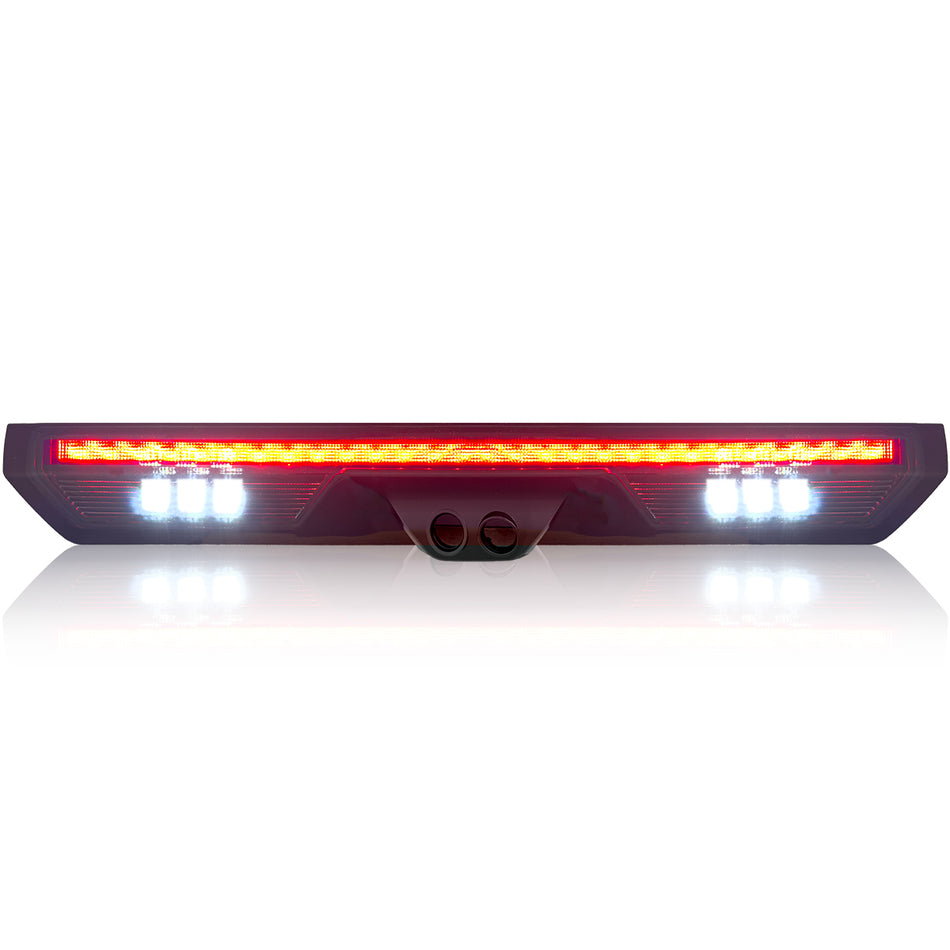 GMC Sierra 1500 19-24 & Chevy Silverado 1500 19-24 (4th GEN) - ULTRA HIGH POWER Red LED 3rd Brake Light w/ ULTRA HIGH POWER CREE XML White LED Cargo Lights (Replaces LED 3rd Brake Light with 2 Cargo Bed Cameras - Smoked Lens