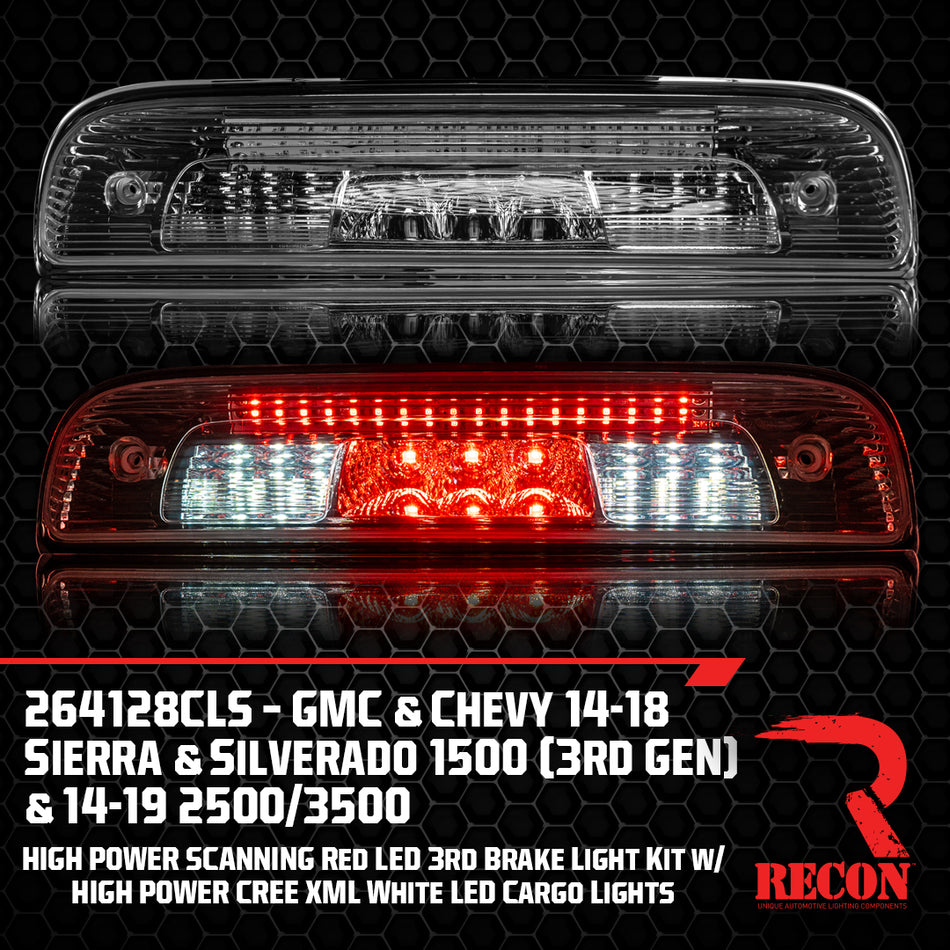 GMC Sierra & Chevy Silverado 3rd GEN 1500 14-18 Ultra High Power SCANNING Red LED 3rd Brake Light w/ High Power CREE XML White LED Cargo Lights - Smoked Lens