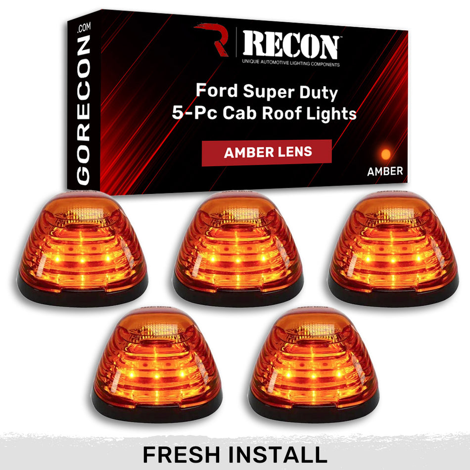 Ford Super Duty 99-16 5-Piece Cab Lights LED Amber Lens in Amber LED - (Attn: This part is for trucks that DID NOT come with factory installed cab roof lights)