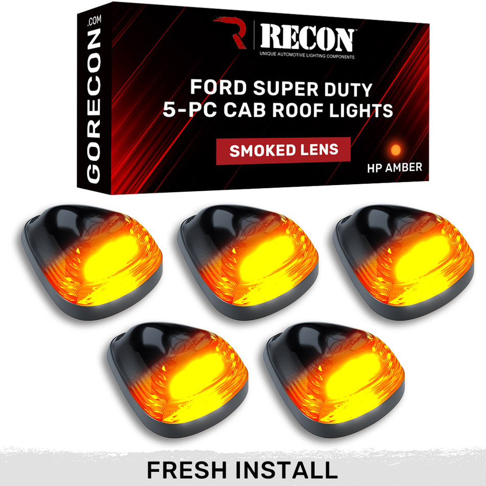 Ford Super Duty 99-16 5 Piece Cab Lights OLED Bar-Style Smoked Lens in Amber OLED - (ATTN: This part is for trucks that DID NOT come with factory installed cab roof lights)