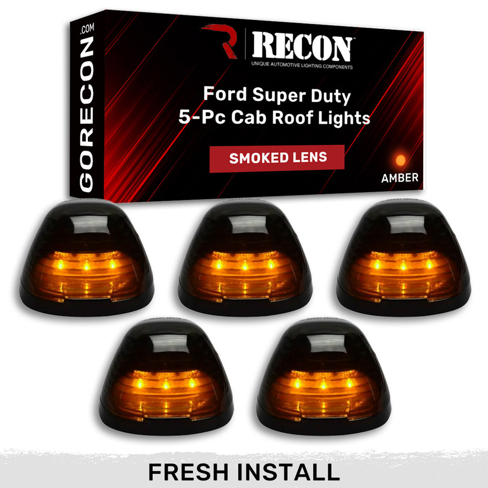 Ford Super Duty 1999-2016 5pc Cab Lights Smoked Lens Amber LEDs - (Attn: This part is for trucks that DID NOT come with factory installed cab roof lights)
