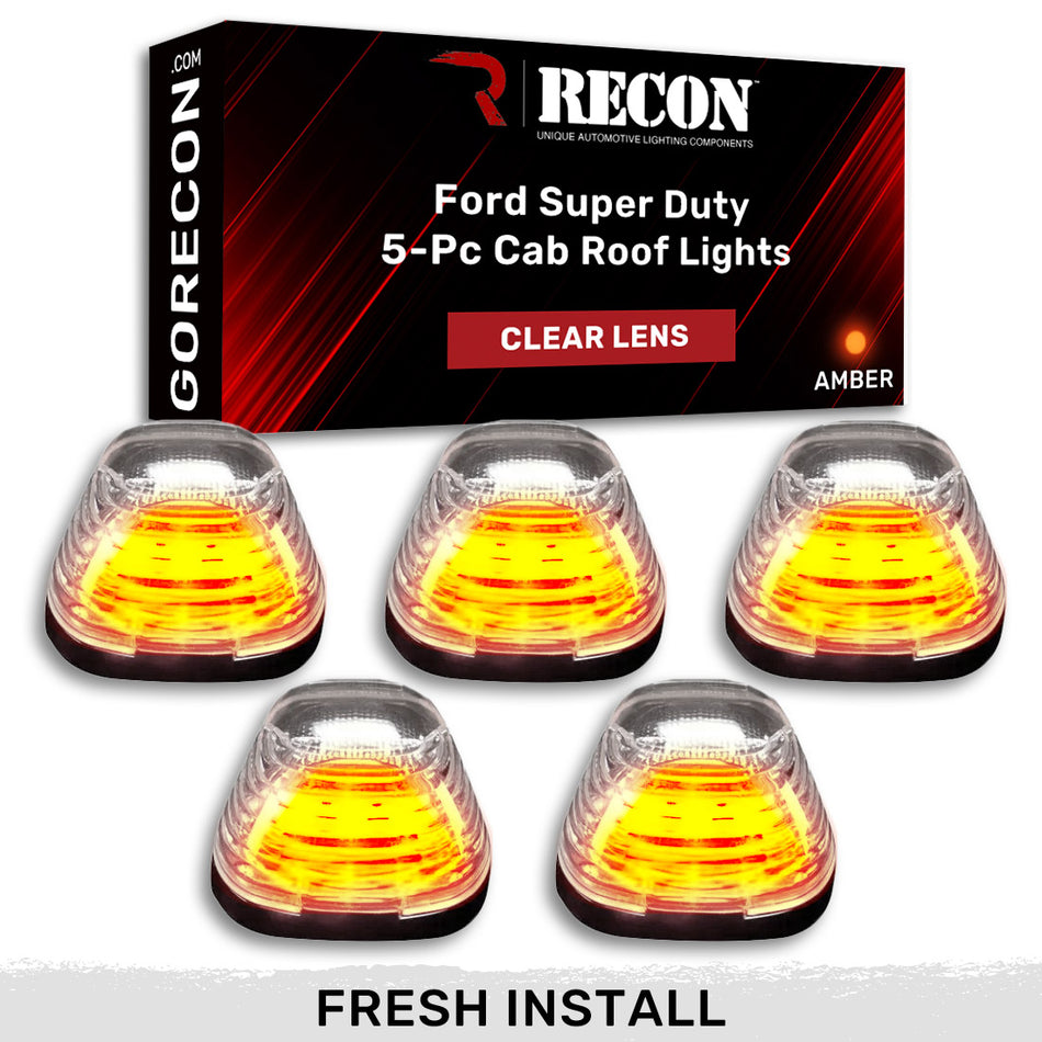 Ford Super Duty 99-16 5 Piece Cab Light Set LED Clear Lens in Amber - (Attn: This part is for trucks that DID NOT come with factory installed cab roof lights)
