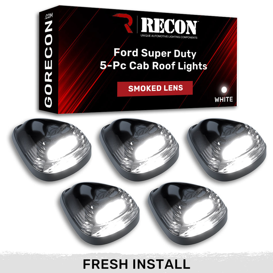 Ford Super Duty 99-16 5pc Cab Light Set LED Smoked Lens in White - (Attn: This part is for trucks that DID NOT come with factory installed cab roof lights)
