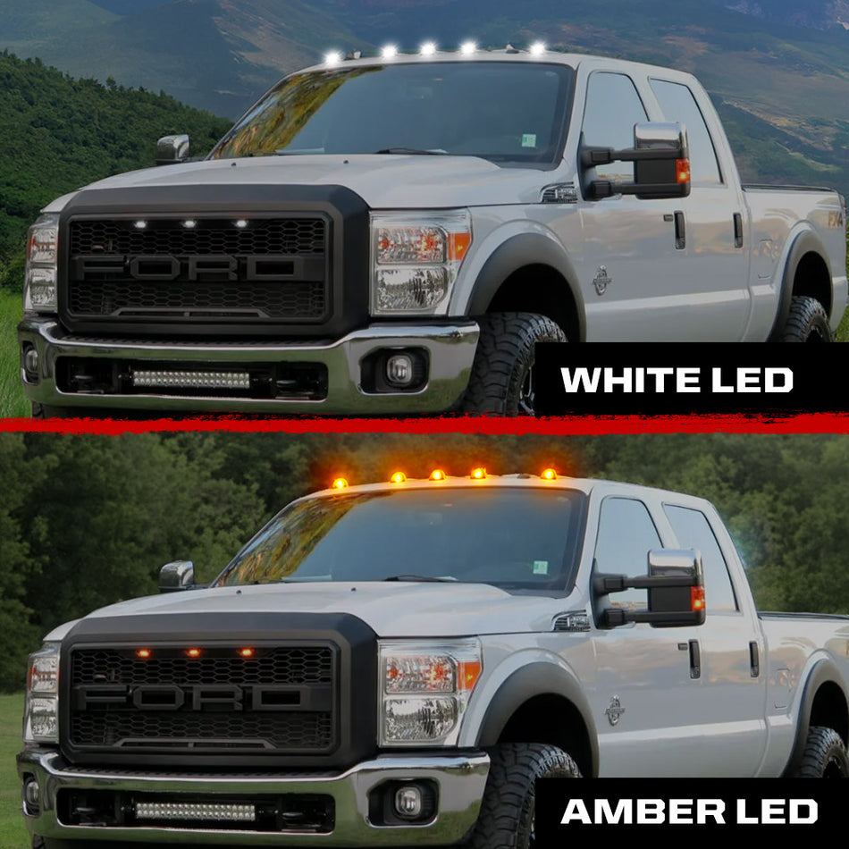 Ford Super Duty 99-16 5-Piece Cab Light Kit Strobe LED in White & Amber - Multiple Lens