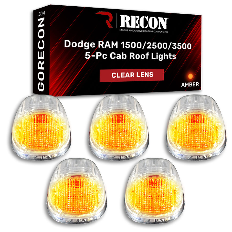Dodge RAM 99-02 5 Piece Cab Roof Light Set LED Clear Lens in Amber