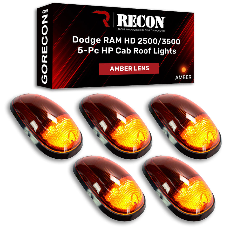 Dodge RAM Heavy-Duty 2500/3500 03-18 5 Piece Cab Roof Lights LED Amber Lens in Amber