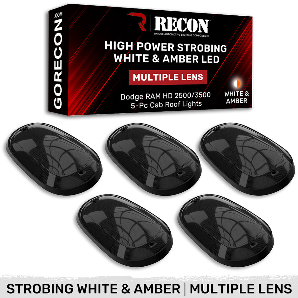 Dodge RAM 03-18 Heavy-Duty 2500/3500 5-Piece Cab Roof Light Kit Strobe LED White & Amber - Multiple Lens