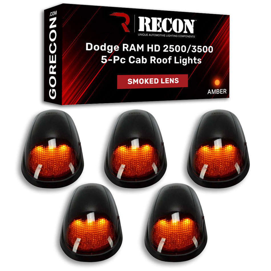Dodge RAM Heavy-Duty 2500/3500 03-18 5 Piece Set Cab Roof Lights LED Smoked Lens in Amber