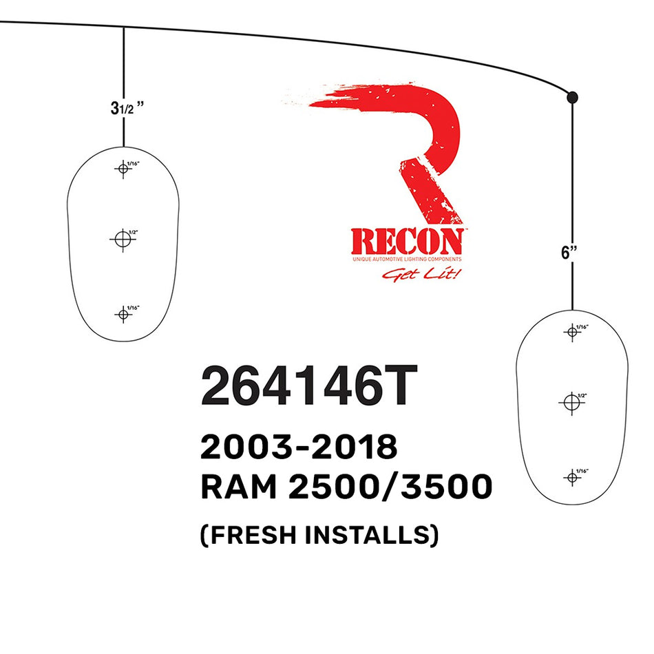Template For Installing Dodge RAM 03-18 Cab Roof Lights Part # 264146 Series (Fresh Installs)