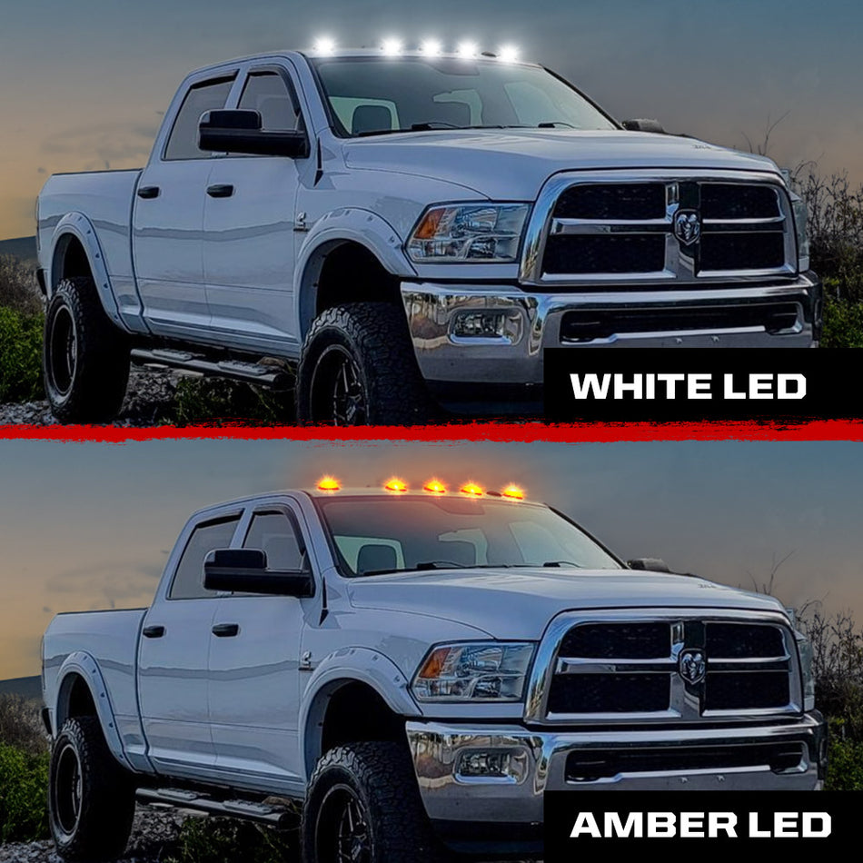 Dodge RAM 03-18 Heavy-Duty 2500/3500 5-Piece Cab Roof Light Kit Strobe LED White & Amber - Multiple Lens