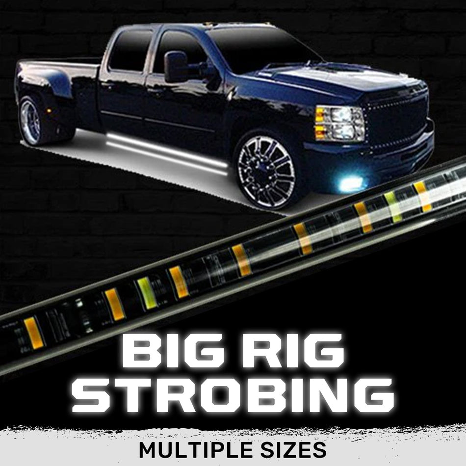 "Big Rig" Strobing Side Mounted High Power LED Light Bars User Selectable Control Amber or White - Multiple Sizes