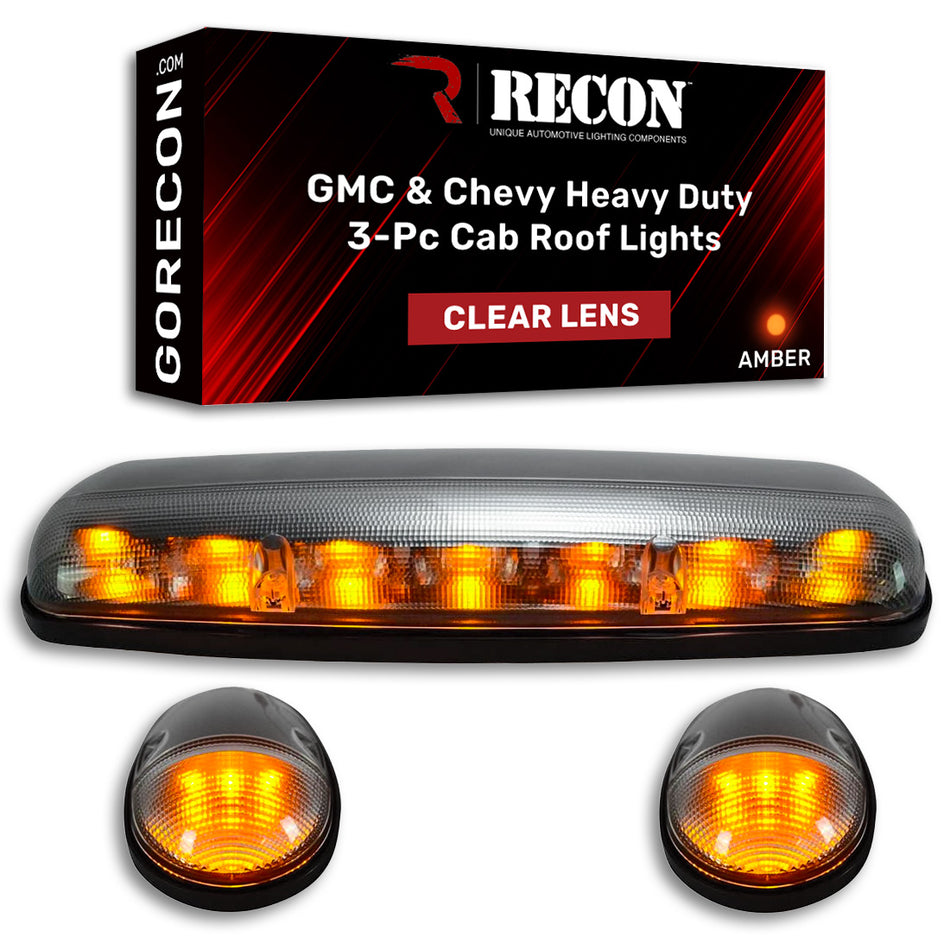 GMC & Chevy 02-07 3 Piece Cab Roof Light Set LED Clear Lens with Amber LEDs