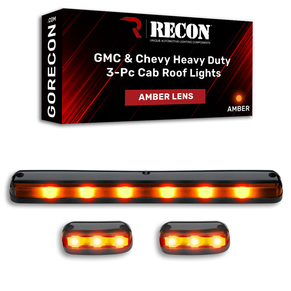 GMC & Chevy 07-14 3 Piece Cab Roof Light Set LED Amber Lens in Amber
