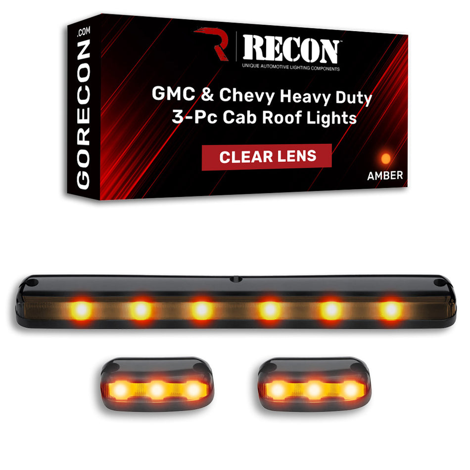 GMC & Chevy 07-14 3 Piece Cab Roof Light Set LED Clear Lens in Amber