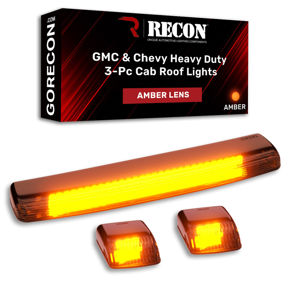 GMC & Chevy 15-19 Heavy Duty 3 Piece Cab Roof Lights LED Amber Lens in Amber