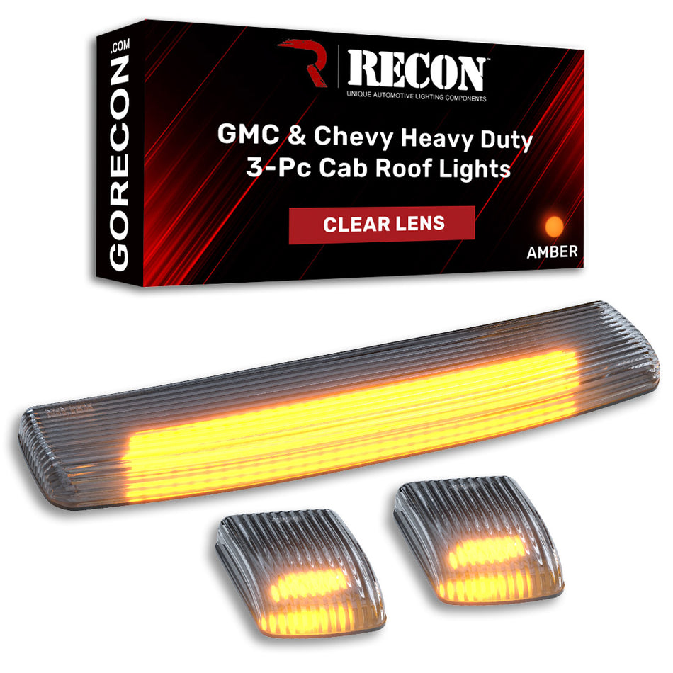 GMC & Chevy 15-19 Heavy Duty 3 Pc Cab Roof Light Set Clear Lens Amber