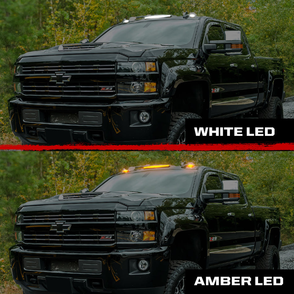 GMC & Chevy 15-19 3-Piece Cab Roof Light Kit Strobe LED White & Amber - Multiple Lens