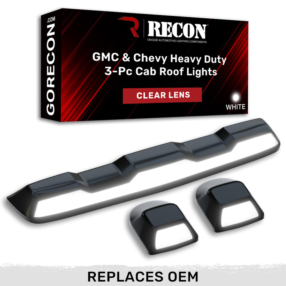 GMC & Chevy 20-24 (4th GEN Body Style) Heavy-Duty (3-Piece Set) Clear Cab Roof Light Lens with White LED’s - (Attn: This cab light kit replaces OEM factory installed cab roof lights)
