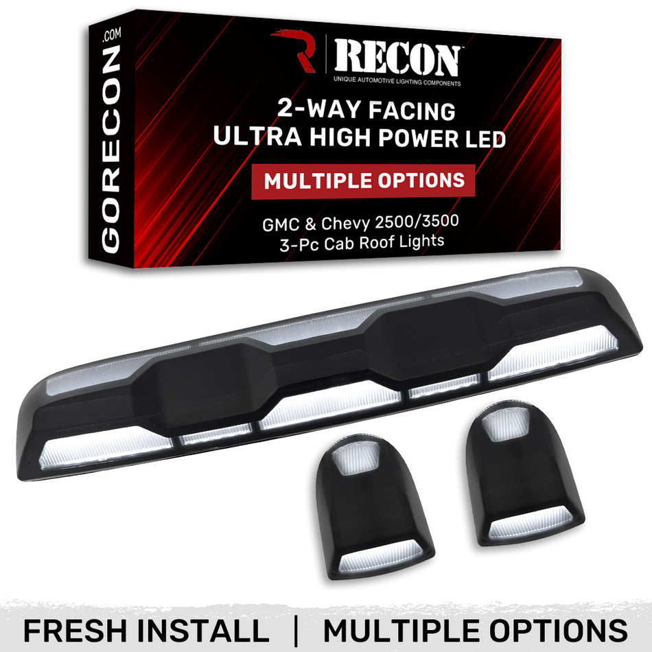 RECON - GMC & Chevy 20-25 (4th Gen) Heavy-Duty 3-Pc Cab Roof Light Set 2-Way Front & Rear Facing Ultra High-Power LED (ATTN: For models that DID NOT come with factory cab roof lights) - Multiple Options