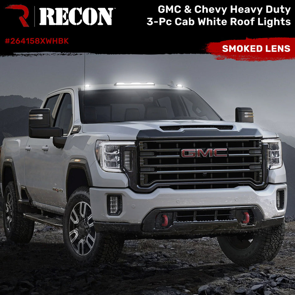 GMC & Chevy 20-24 (4th GEN Body Style) Heavy-Duty (3-Piece Set) Smoked Cab Roof Light Lens with White LED’s - (Attn: This part is for trucks that DID NOT come with factory installed cab roof lights)