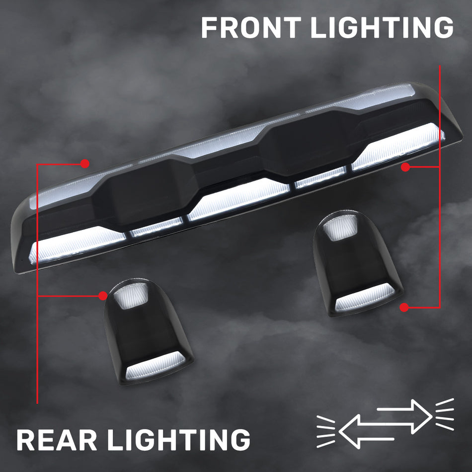 RECON - GMC & Chevy 20-25 (4th Gen) Heavy-Duty 3-Pc Cab Roof Light Set 2-Way Front & Rear Facing Ultra High-Power LED (ATTN: For models that DID NOT come with factory cab roof lights) - Multiple Options