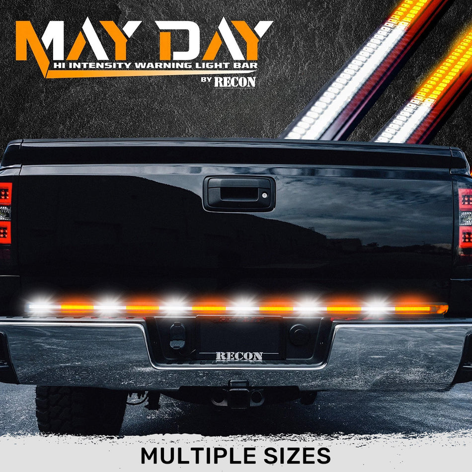 "May Day" High Intensity Dual Row Tailgate Warning Strobing LED Light Bar Amber & White - Multiple Sizes